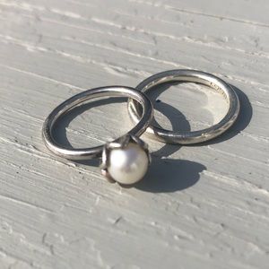 Pandora pearl silver ring set